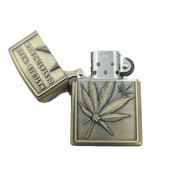 Запалка за многократно пълнене, Бензин, Модел Nature Waay, Сваляща се, 6 см, Злато, Dalimag