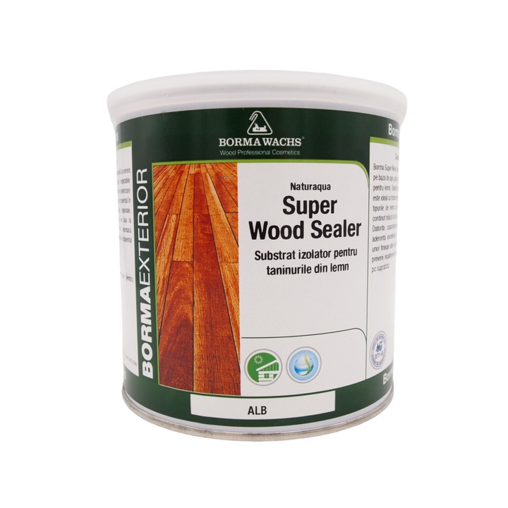 Substrat izolator pentru taninurile din lemn, Borma Wachs, Super Wood Sealer, pe baza de apa, alb, 750 ml