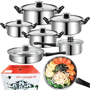Set 5 Oale 16-24cm si Tigaia 24cm din INOX cu Capace din Sticla