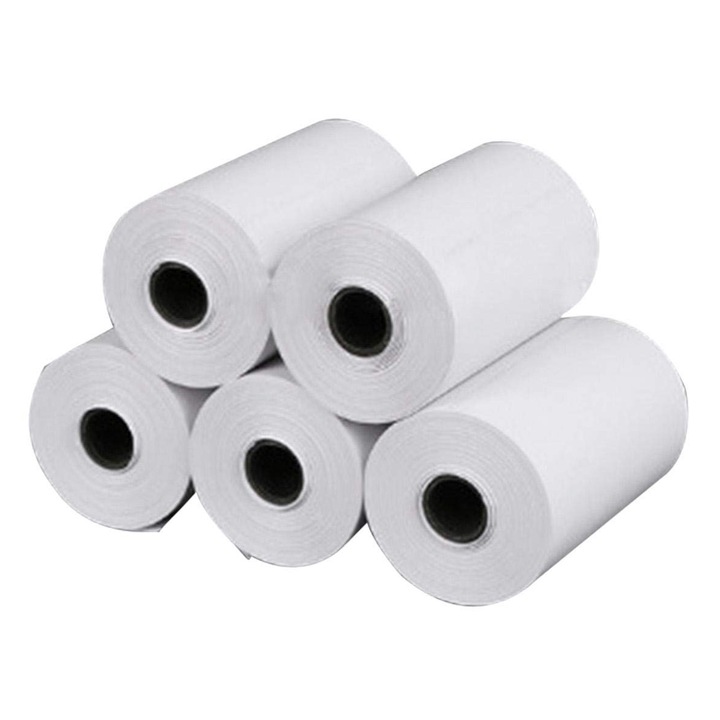 Set Etichete Termice Autoadezive, Zamo®, 57x30mm x 5m, pentru Imprimanta Termica Portabila, Alba, 5 buc