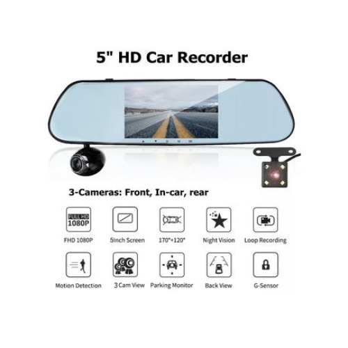 Camera auto DVR, tripla tip oglinda, filmare full hd, display 5 inch