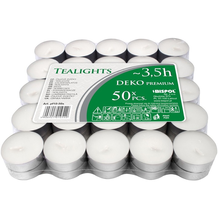 Lumanari Pastila Bispol Albe, 4 Ore, 50 Buc