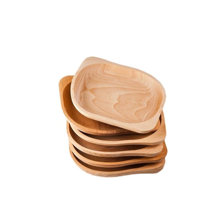 Set 6 farfurii din lemn de fag, forma ovala, mic, 23x20cm