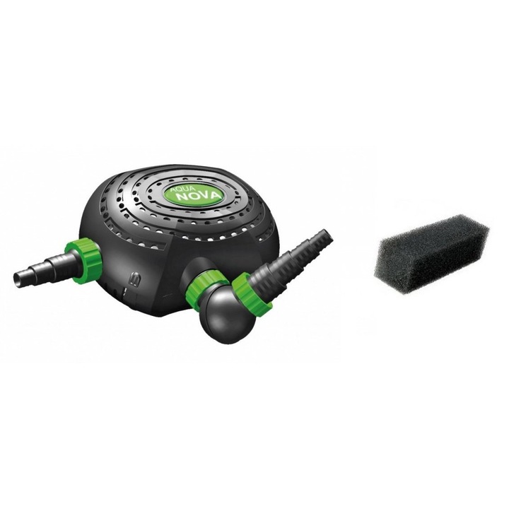 Водна помпа за езерце NFPX-3500 + филтър, Aqua Nova, Електродвигател, 3500 l/h, 14 W, 2.5 m, Черен / Зелен
