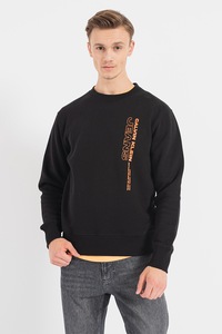 CALVIN KLEIN JEANS, Bluza sport cu decolteu la baza gatului si imprimeu logo, Negru, L