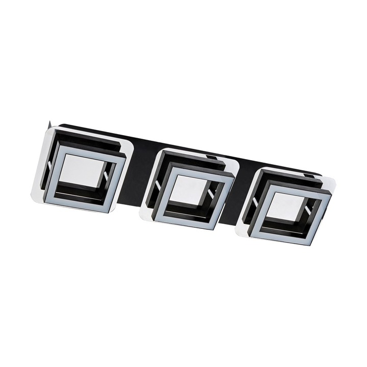 LED плафон, Struhm, 230V, 50Hz, 3x5 W, 900 lm, Неръждаема стомана/Пластмаса, 58x430x120 мм, Хром/Черен