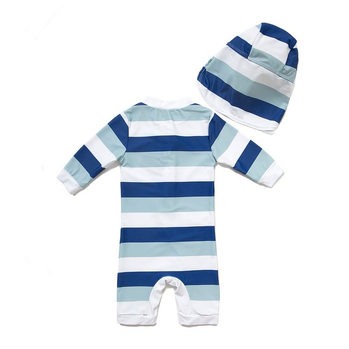 Costum de baie copii, BONVERANO, 2 Piese, Nylon, Albastru/Alb, Alb/Albastru