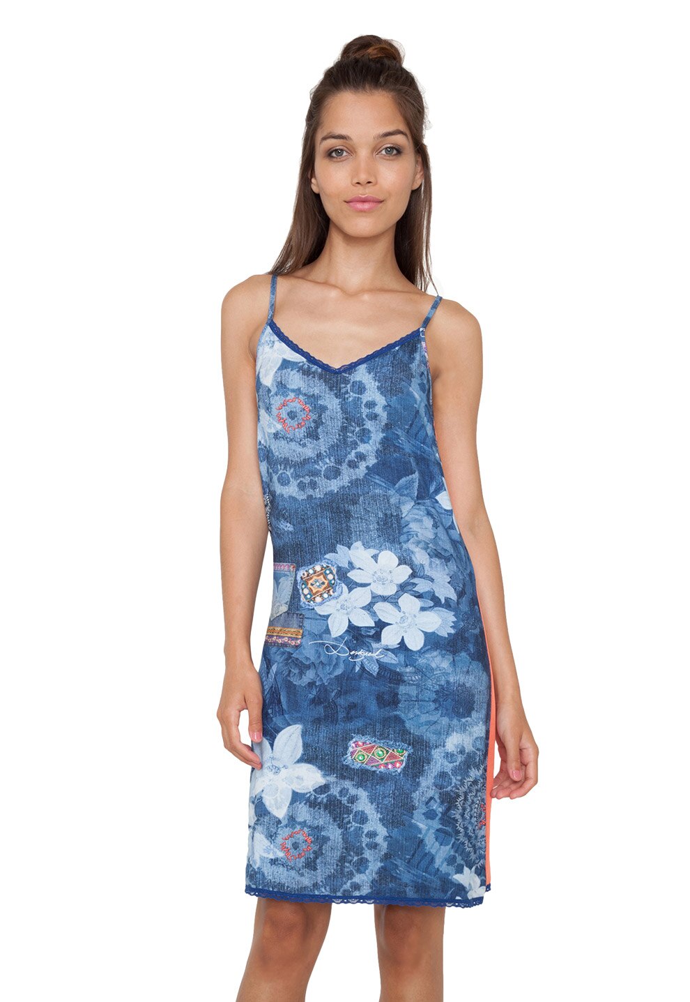 Desigual living Camasa de noapte in nuante de albastru cu imprimeu Exotic L