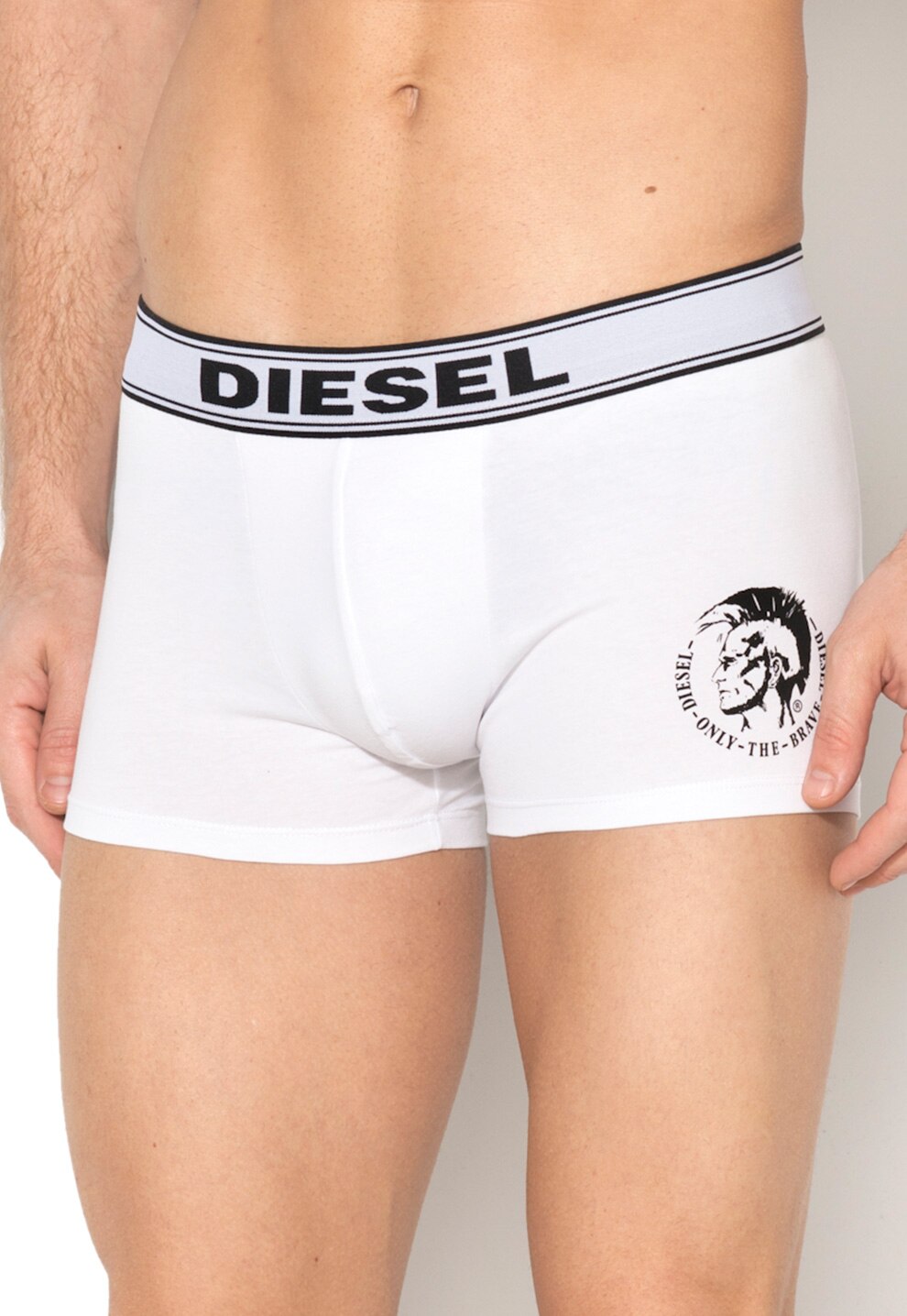 Diesel, Boxeri alb cu negru si imprimeu logo Shawn