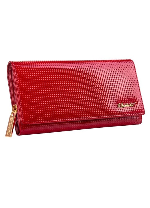 Portofel pentru femei Dotty, Betlewski, Piele naturala, Rosu, 19.5 x 10 x 3.5 cm