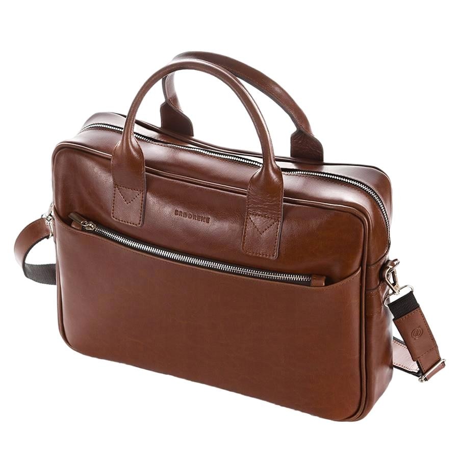 Geanta laptop, Brodrene, Piele naturala, 15,6", 29x40x9 cm, Maro