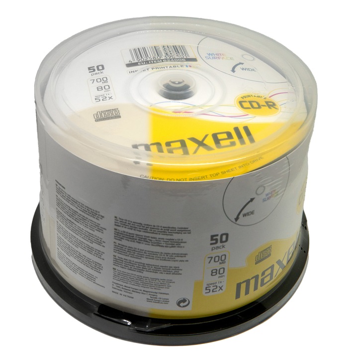 CD-R за печат 700MB/80мин 52x 50 броя в кутия, Maxell (включена кутия)