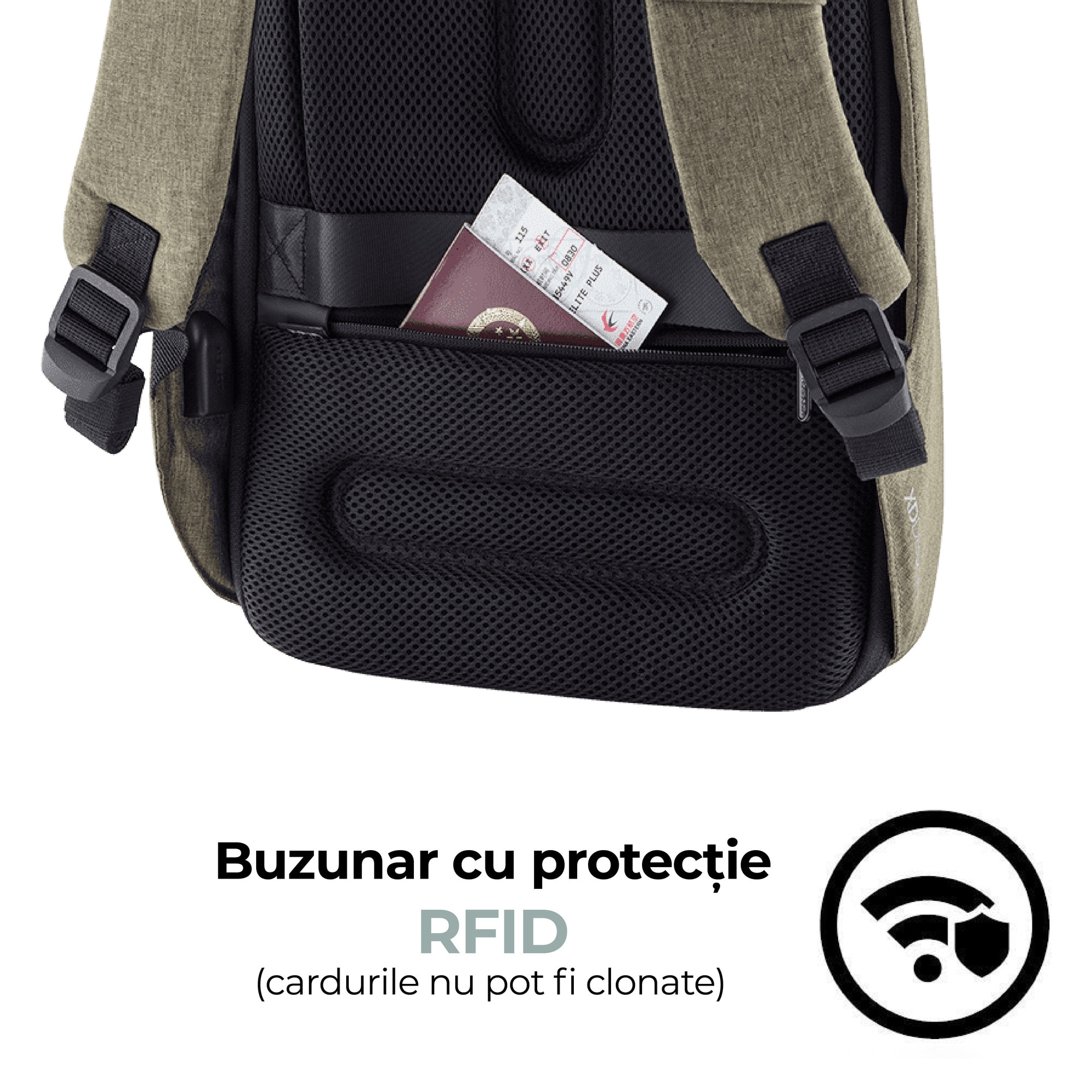 Rucsac Bobby Hero mini, XD, antifurt, compartimente laptop 13.3" si tableta 12.9", materiale sustenabile, protectie impotriva taierii, rezistent la apa, 10,5 L, kaki, bandana Empath inclusa