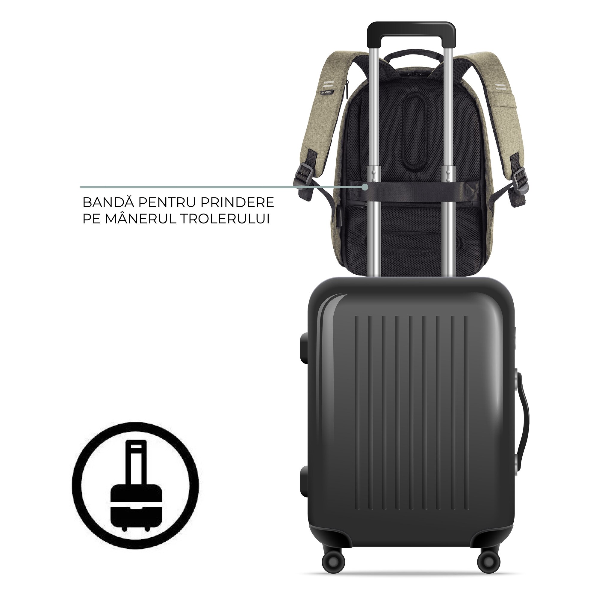 Rucsac Bobby Hero mini, XD, antifurt, compartimente laptop 13.3" si tableta 12.9", materiale sustenabile, protectie impotriva taierii, rezistent la apa, 10,5 L, kaki, bandana Empath inclusa