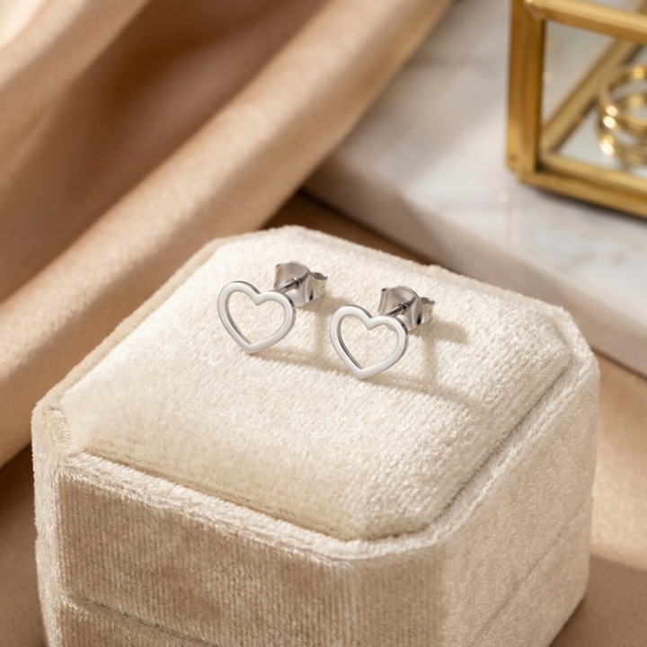 Cercei inima contur din argint rodinat, ARTOR, CS21