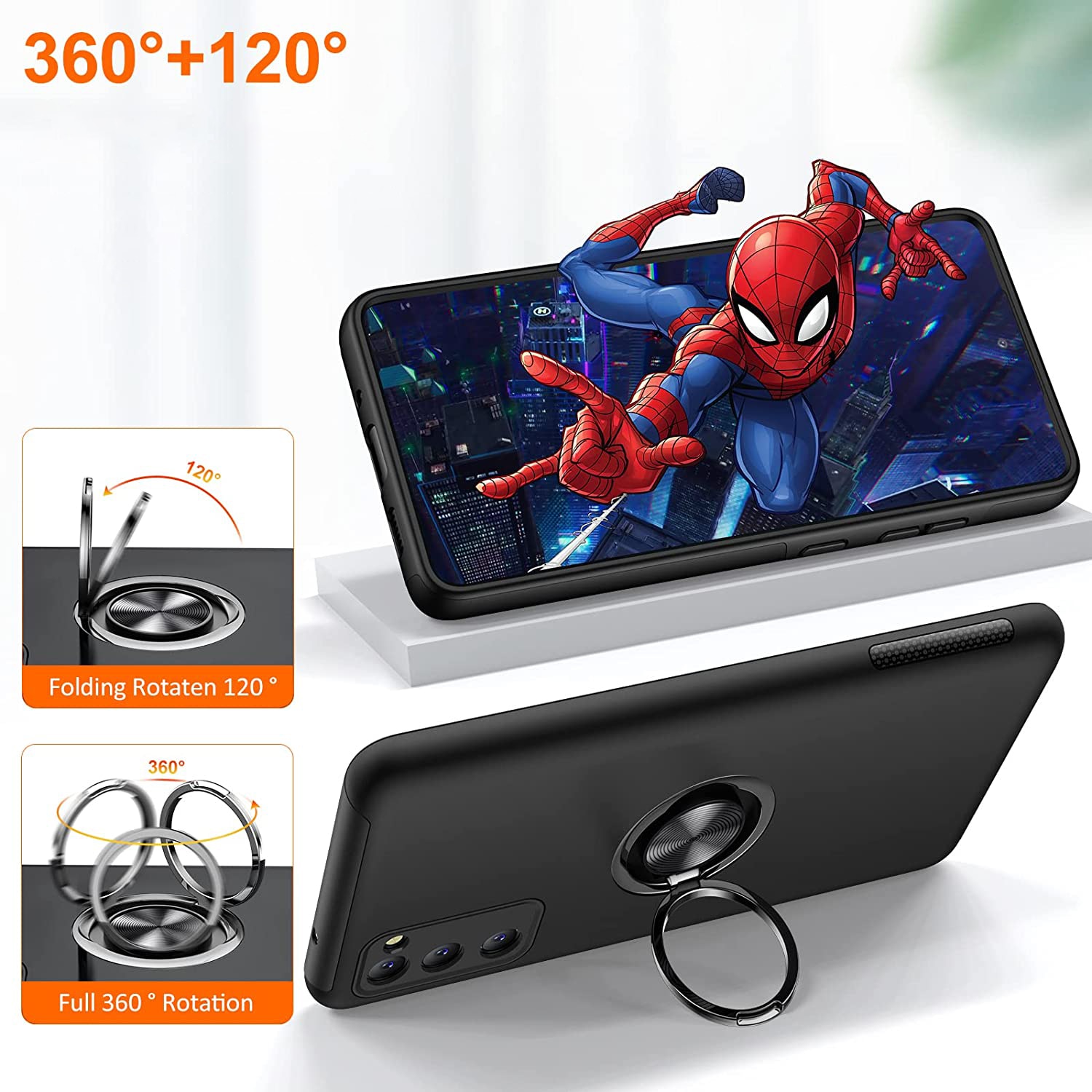 Husa pentru Samsung Galaxy S20 FE, inel rotativ 360° si Kickstand, Protectie Militara Antisoc, cu disipare termica, Negru