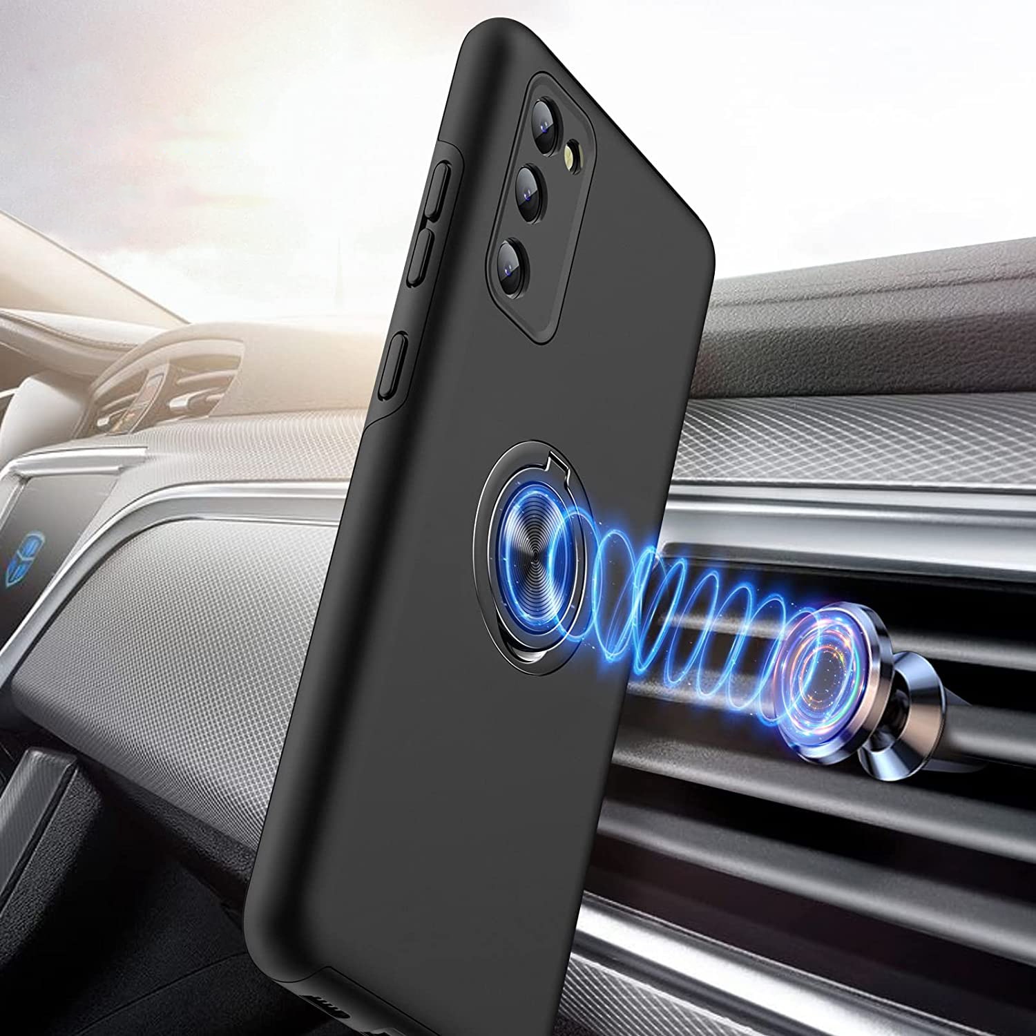 Husa pentru Samsung Galaxy S20 FE, inel rotativ 360° si Kickstand, Protectie Militara Antisoc, cu disipare termica, Negru