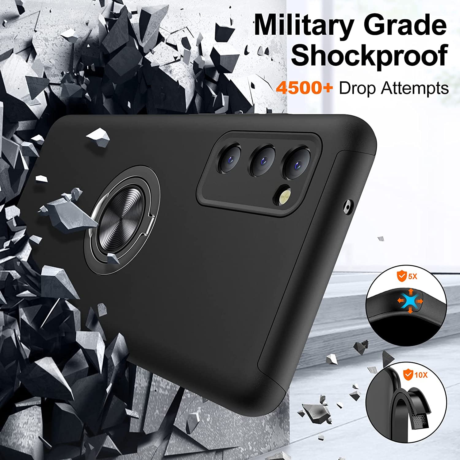 Husa pentru Samsung Galaxy S20 FE, inel rotativ 360° si Kickstand, Protectie Militara Antisoc, cu disipare termica, Negru