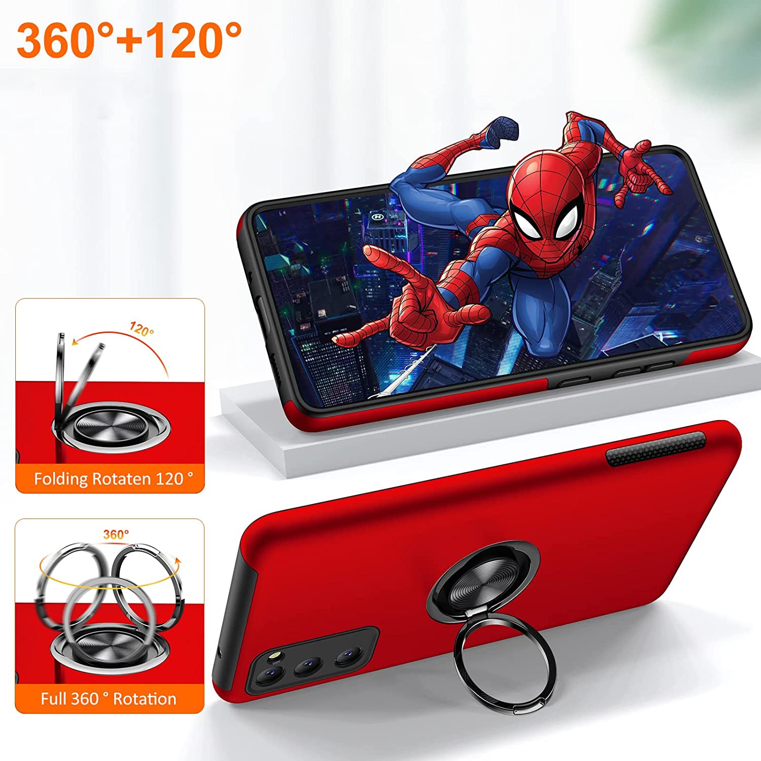 Husa pentru Samsung Galaxy S20 FE, inel rotativ 360° si Kickstand, Protectie Militara Antisoc, cu disipare termica, Rosu