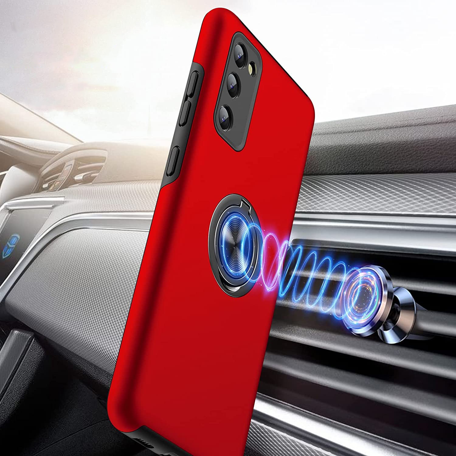 Husa pentru Samsung Galaxy S20 FE, inel rotativ 360° si Kickstand, Protectie Militara Antisoc, cu disipare termica, Rosu