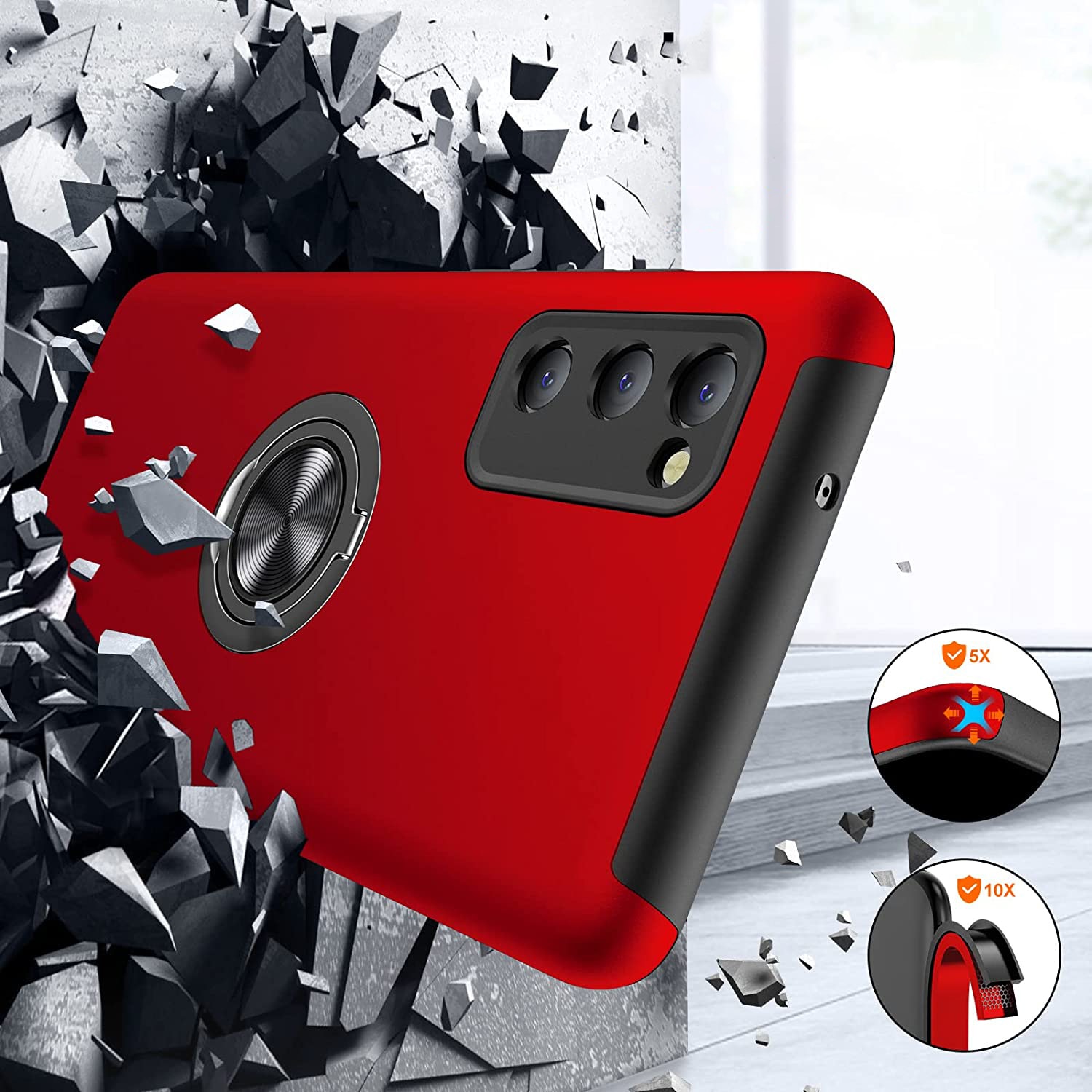 Husa pentru Samsung Galaxy S20 FE, inel rotativ 360° si Kickstand, Protectie Militara Antisoc, cu disipare termica, Rosu
