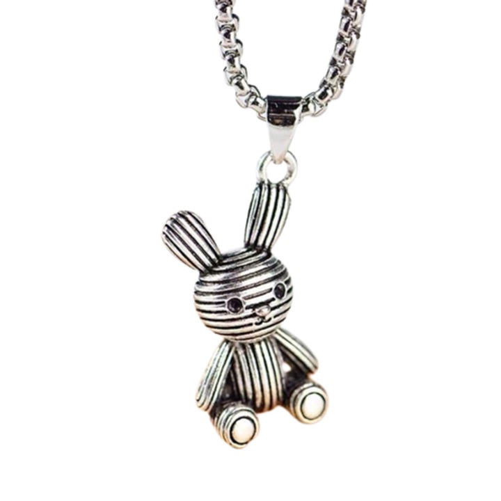 Lánc, retro modell, nyúl figurás medál, unisex, ezüst, EFAYN