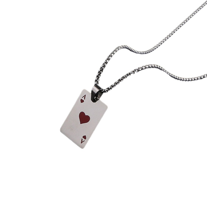 Lánc, póker szerencsemodell, játékkártya medál, unisex, piros, EFAYN
