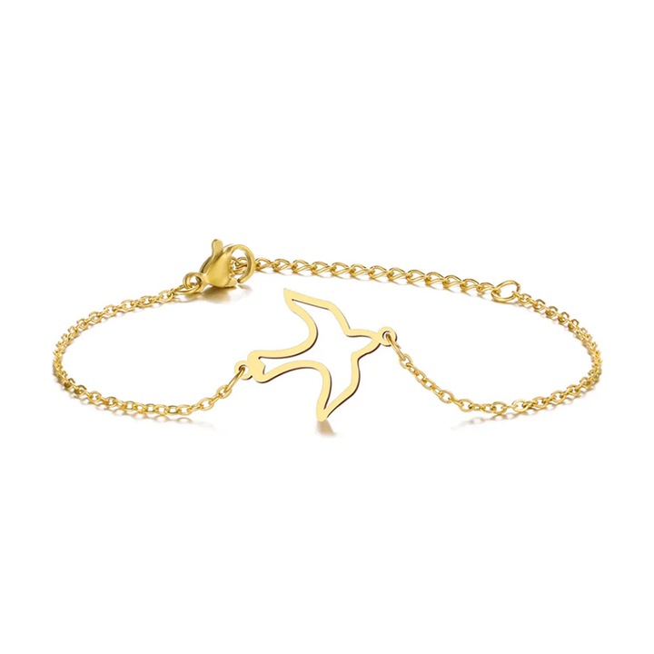 Дамска гривна EFAYN.RO, модел птица, висулка лястовица, регулируема, златиста