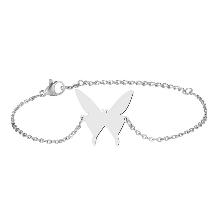 Női karkötő, finom pillangó mintás, pillangós medál, állítható, ezüst, EFAYN