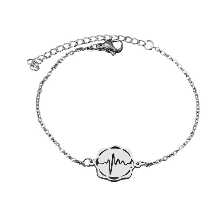 Női karkötő, EKG pulzusmérő medáll modell, állítható, ezüst, EFAYN