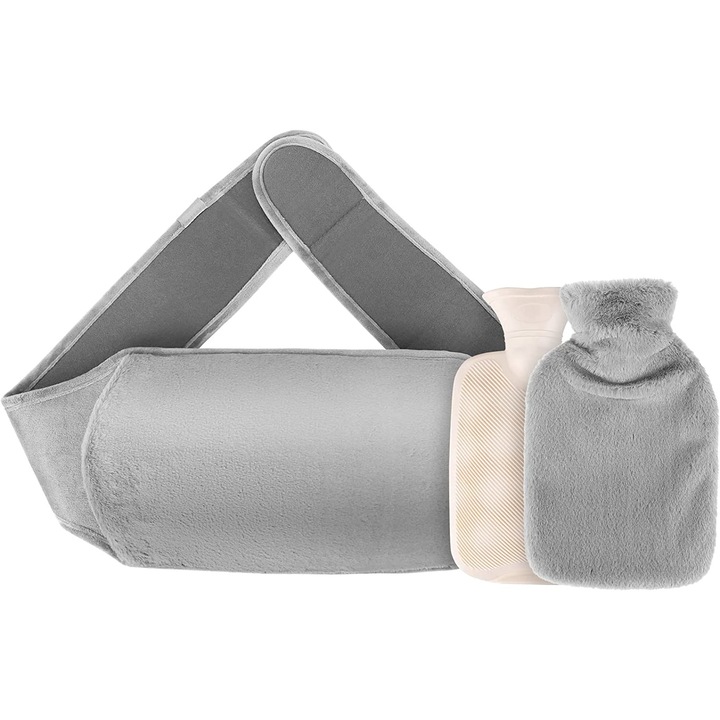 Sticla de apa fierbinte cu centura detasabila de plus si husa moale de plus pentru gat si umeri, 1000 ml