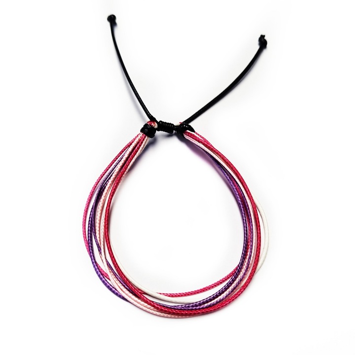 Bratara reglabila din mai multe snururi cerate, pink by Wild Bracelets