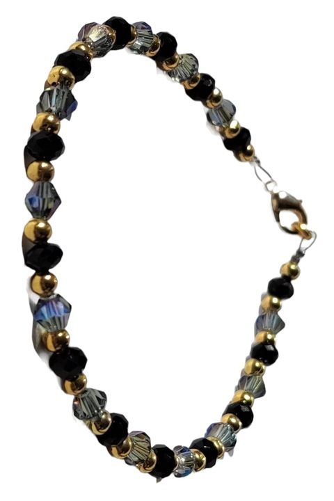 Bratara in tonuri de gri, pietre semipretioase pe fir metalic, Gri, 18 cm