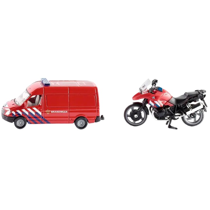 Szett tűzoltóautó és tűzoltó motorkerékpár, Siku, 1656, Fém, 1:55