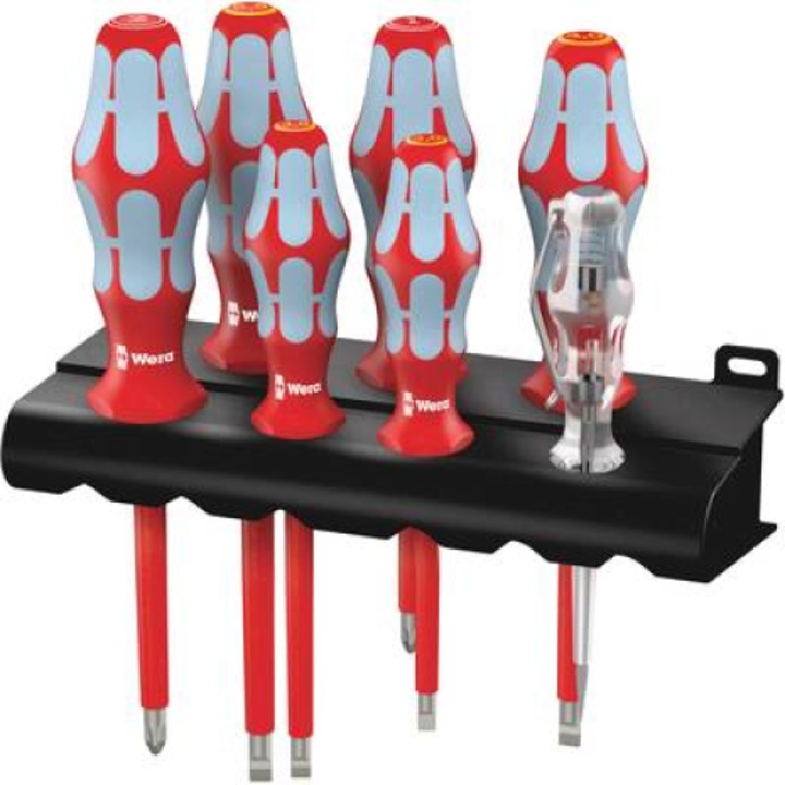 Комплект отвертки VDE 7 части Wera 3160 i/7 Rack Прав слот, кръстат слот Phillips (05022728001)