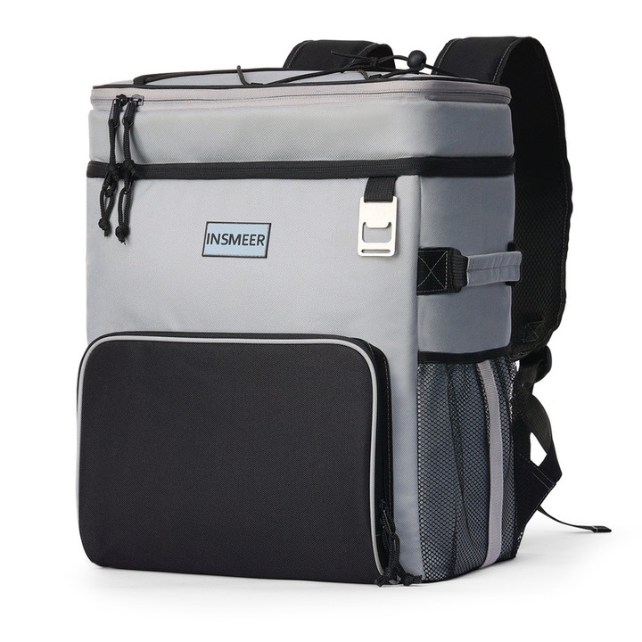 Geanta frigorifica rucsac pentru picnic cu doua straturi, Geanta termoizolanta pentru camping/munca/calatorii,24L, Izolatie termica si etansare, Pentru barbati si femei, Gri