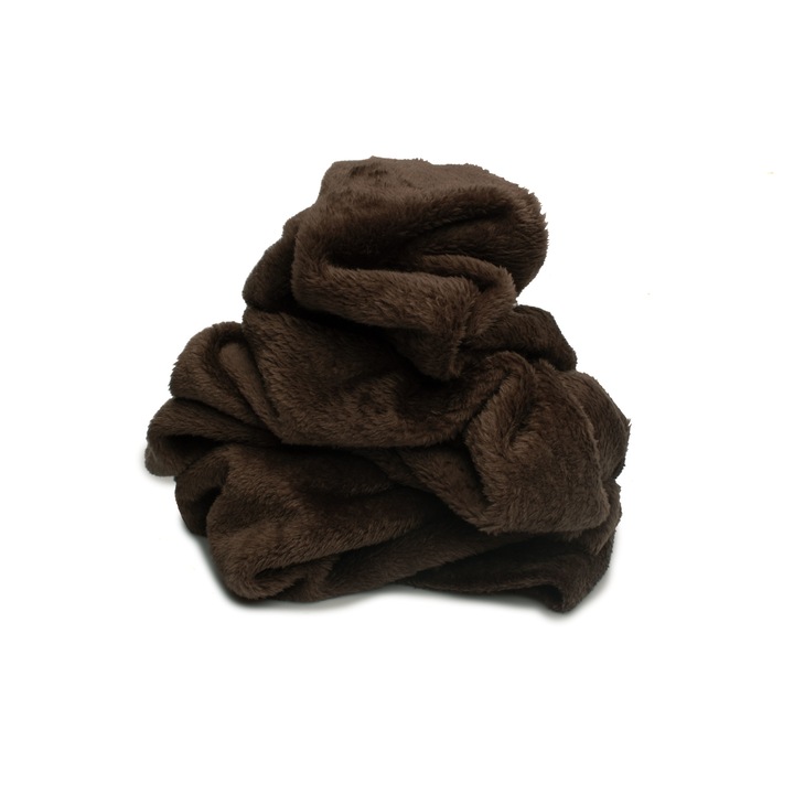 Tricotat Minky Plus, bilaterala, neteda, culoare maro inchis, dimensiune 50 cm x 160 cm