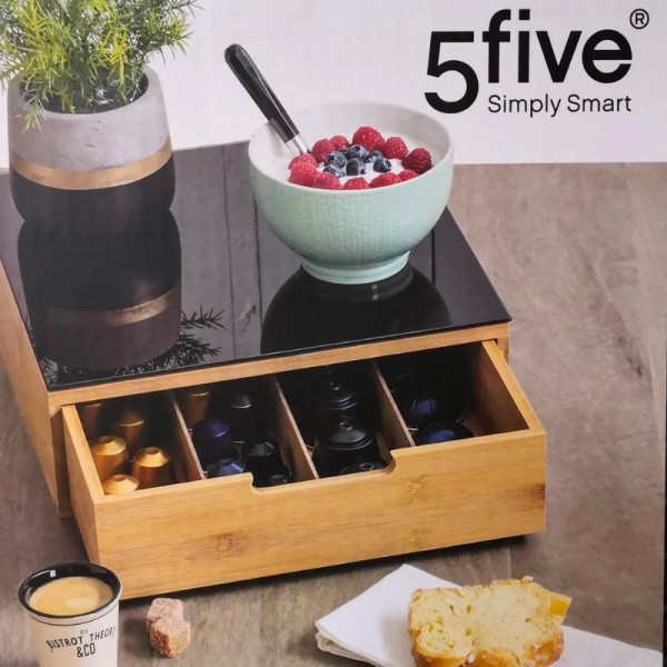 Органайзер за кафе капсули Five, със стъклен поднос, 30x30x10 см - eMAG.bg