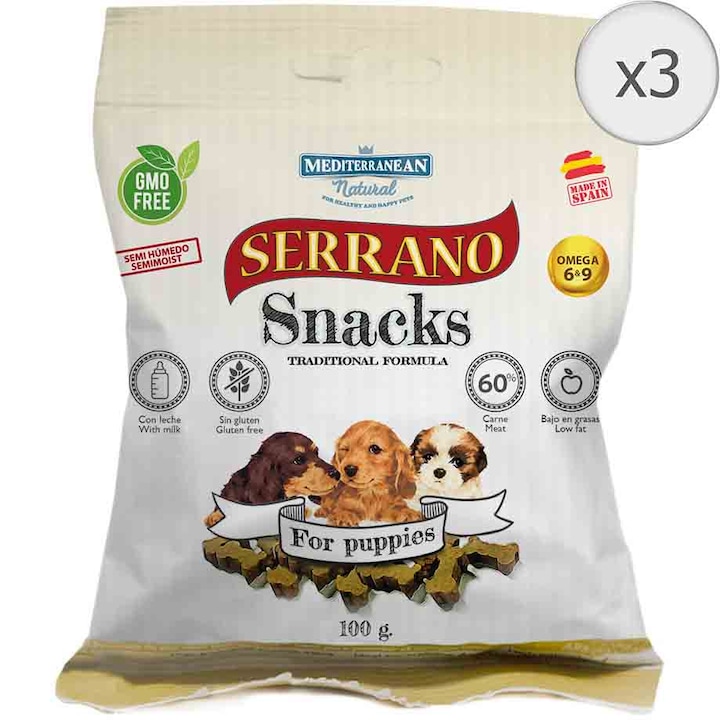 Лакомства за кучета Mediterranean Serrano Snacks, Puppy, 3 х100 гр