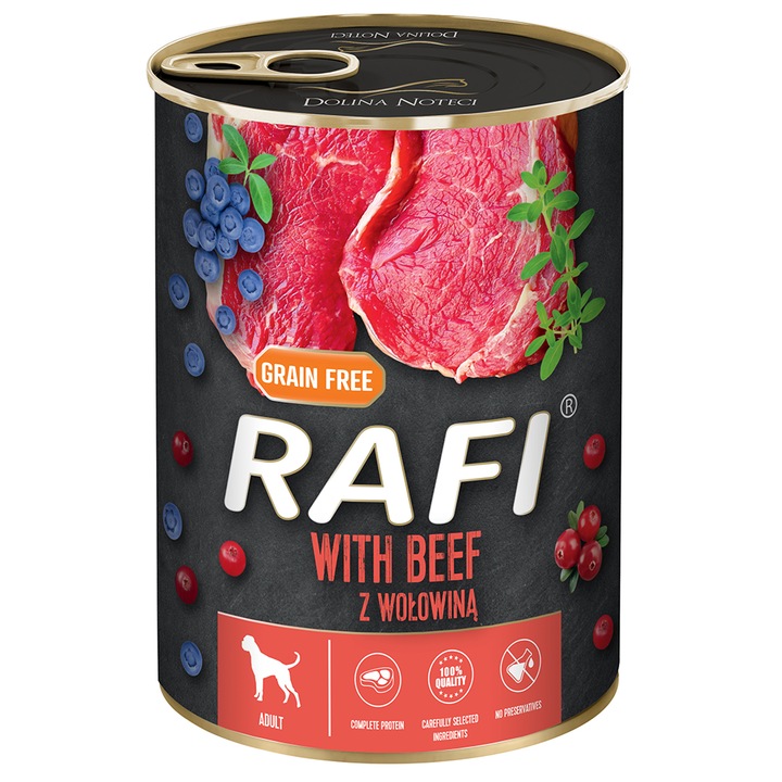 Мокра храна за кучета Rafi, Beef, Blueberries & Cranberries, Adult, 6 x 400 гр