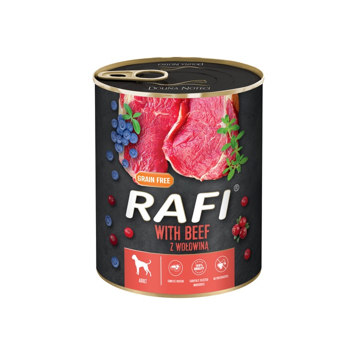 Мокра храна за кучета Rafi, Говеждо, боровинки и червени боровинки, Adult, 12 x 800 гр