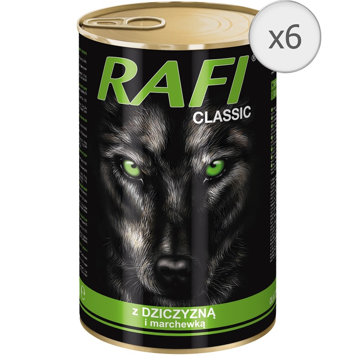 Rafi Classic kutyatáp szószban, vadhús és sárgarépa, 6 x 1240 g