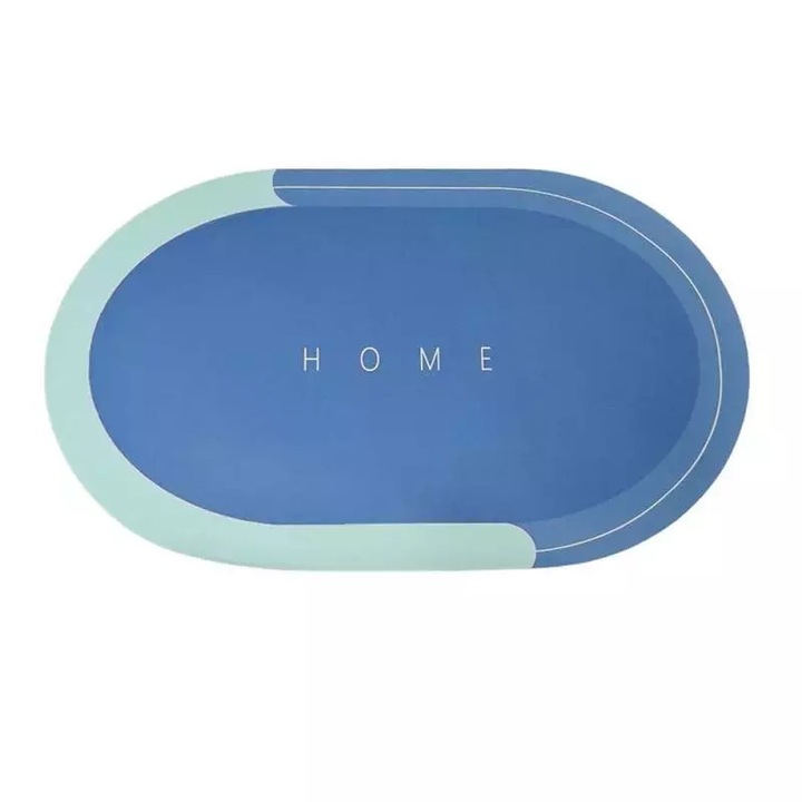 Covoras de Baie Antiderapant SIKS, Substrat Absorbant, Uscare Rapida, Model „Home”, Oval, 57.5 x 40 cm, Albastru Marin
