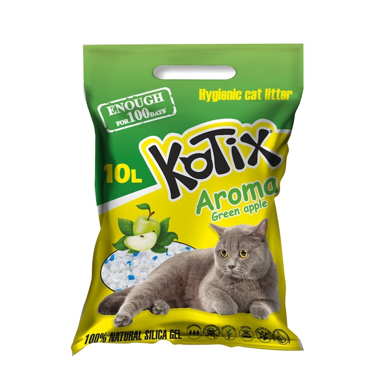 Asternut igienic pentru pisici, silicat, Kotix Mar Verde, 10L, 4kg