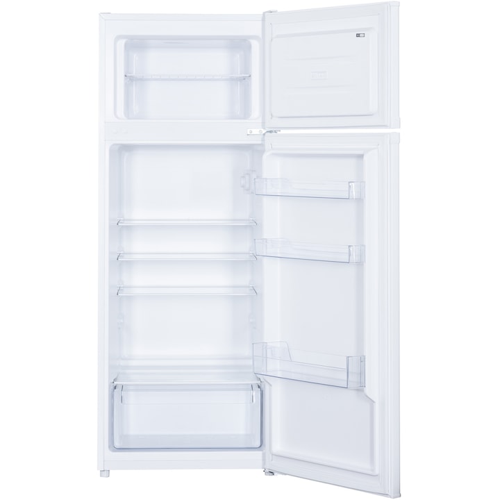Frigider cu doua usi Heinner HF-H2206E++, 206 l, Clasa E, lumina LED, 3 rafturi de sticla, H 143 cm, Alb