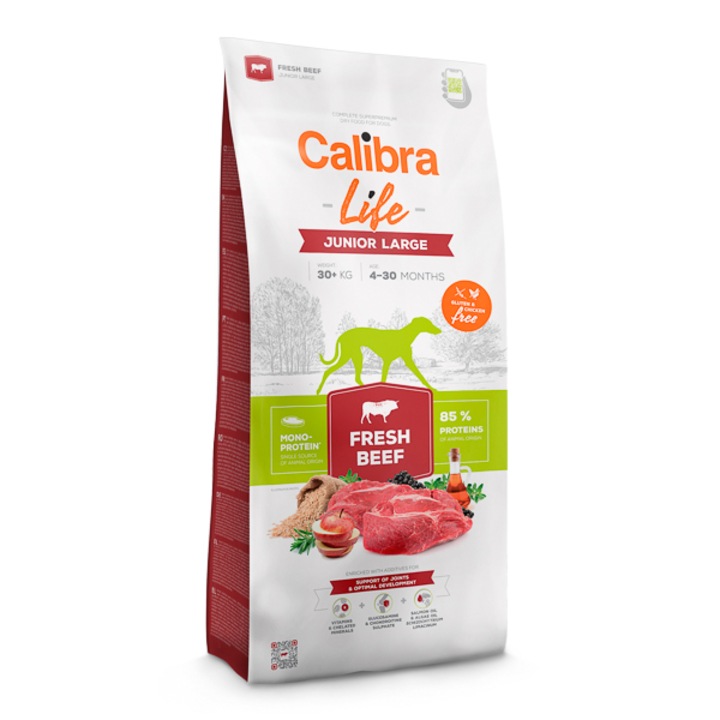 Суха храна за кучета Calibra Fresh Beef, Junior, Junior Large Size, 2,5 кг