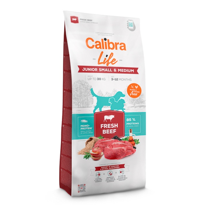 Суха храна за кучета Calibra Fresh Beef, Junior, Junior Small & Medium Size, 2,5 кг