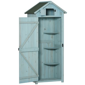 Magazie pentru gradina, Outsunny, Lemn, 3 Rafturi, 77x54.2x179cm, Albastru