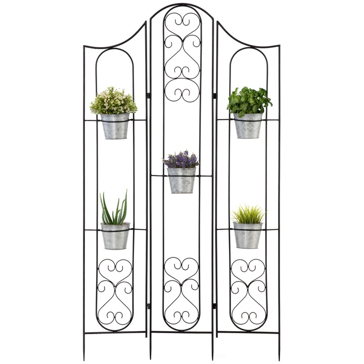 Suport vertical pentru plante, Outsunny, Metal, Pliabil cu 5 picioare pentru exterior, 82x12,5x150cm, Negru