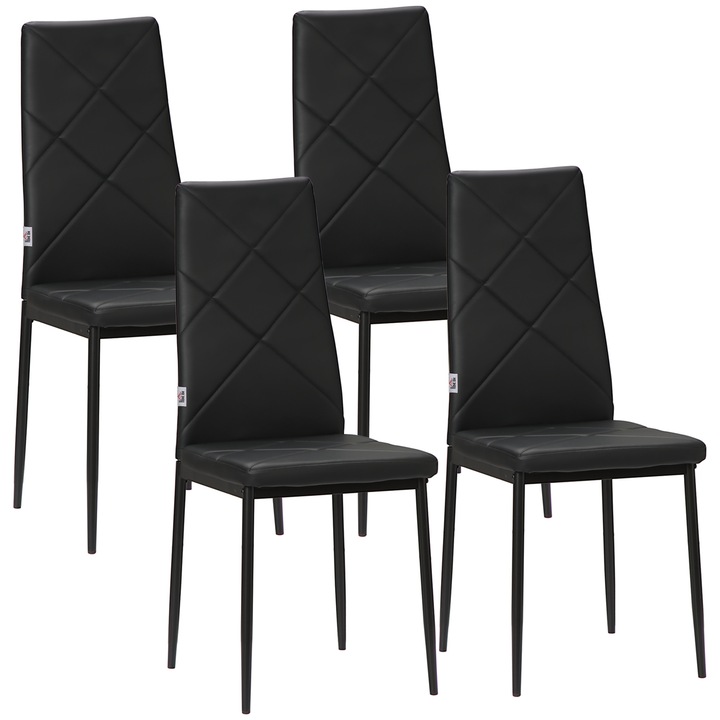 Set 4 scaune, Homcom, Piele ecologica/Otel, 41x50x97cm, Negru